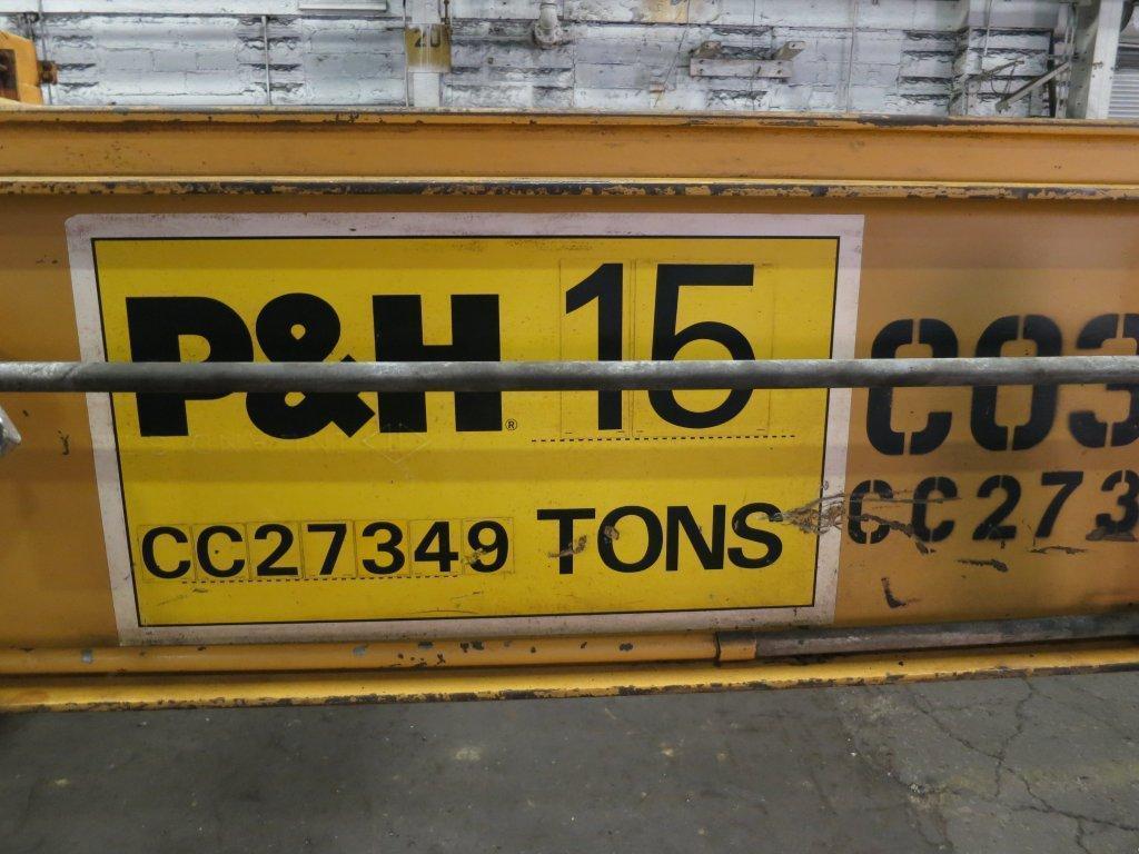 15 Ton, P & H, double girder overhead crane, 25' span, 18'2" lift, 46" overhead clearance, Pendant Control - Image 7