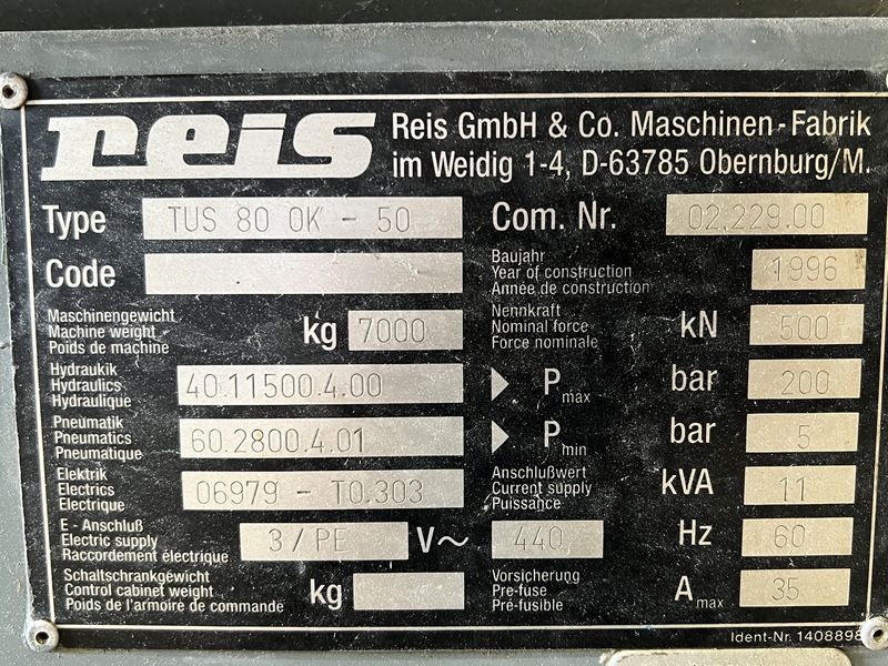 50 Ton, Reis #TUS-80-OK-50, mold spotting & try-out press, 39.37" stroke, 41.33" daylight, 1996 - Image 5