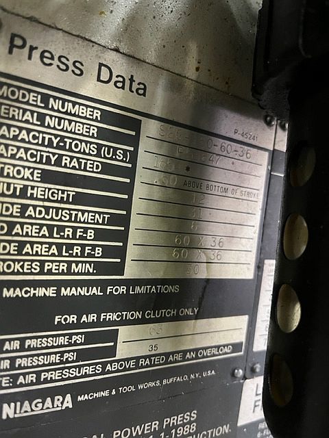 165 Ton, Niagara #S2G-150-60-36, 2 pt. gap frame mechanical press, 12" stroke, 31" shut height, 6" adj., 30 - Image 4