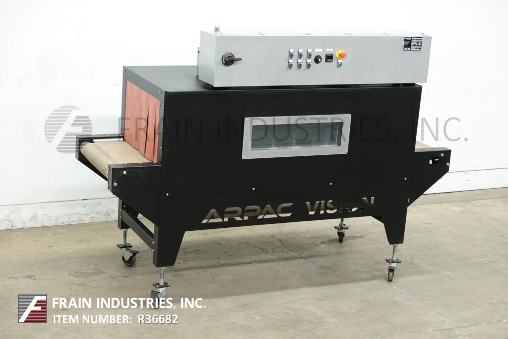 Arpac #VT122272, inline shrink tunnel rated, mounted on height adjustable legs with casters - Image 1