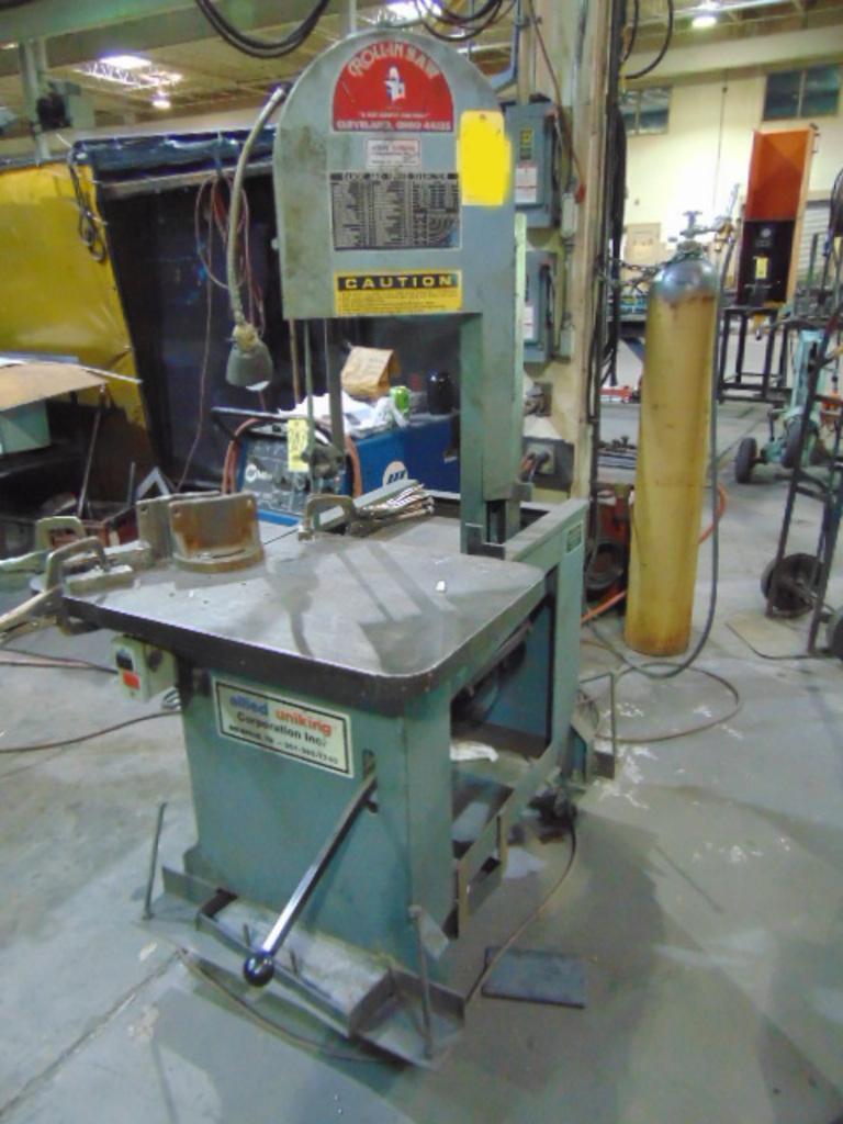 8.5" x 14.5" Roll-in #EF1459, vertical bandsaw, 18-1/2" x 30" table, gravity feed system, 1994 - Image 1