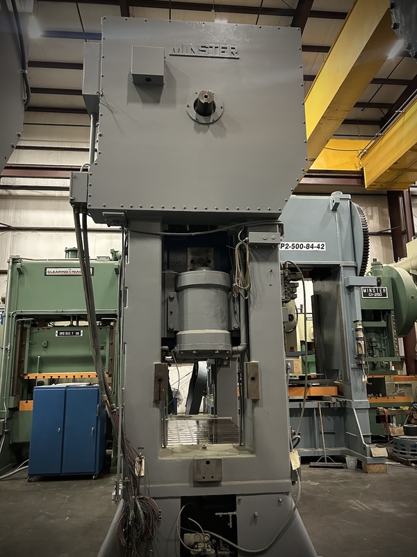 500 Ton, Minster #E2-500, straight side double crank, 12" stroke, 18-27 SPM, very good - Image 6