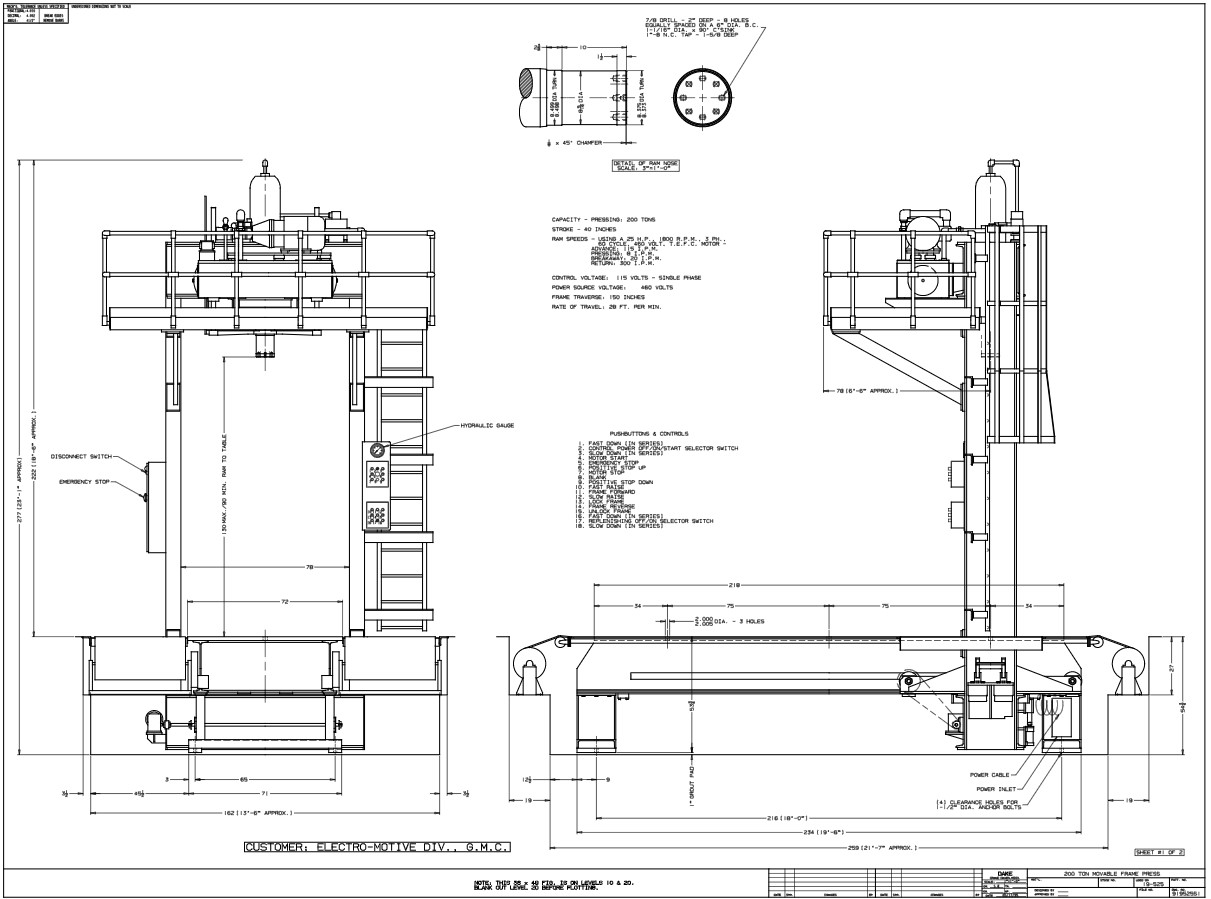200 Ton, Dake #19-525, H-frame trvling head hydraulic straightening press, 40" stroke, 10.8' daylight, 78" - Image 6