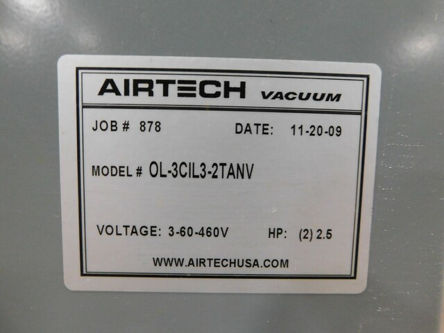 Airtech #OL-3CIL3-2TANV, dry rotary vane vacuum system, 200 psi MAWP - Image 9
