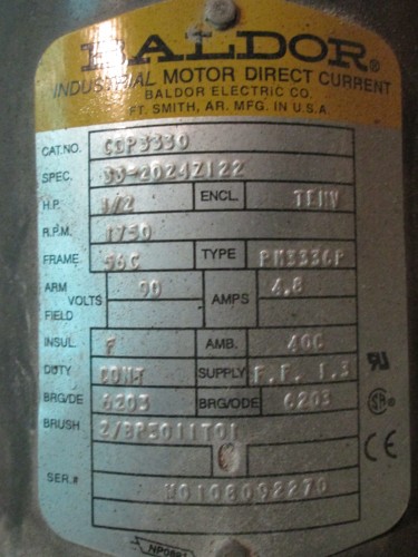 .5 HP 1750 RPM Baldor, Frame 56C, TENY, 90 Volts - Image 2