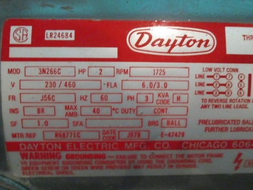 2 HP 1725 RPM Dayton, Frame J56C, 230/460 Volts - Image 2