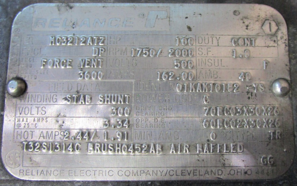 100 HP 1800/2000 RPM Reliance, Frame 3212ATZ, DPFV, electrically OK, 500 VA, 300 VF - Image 2