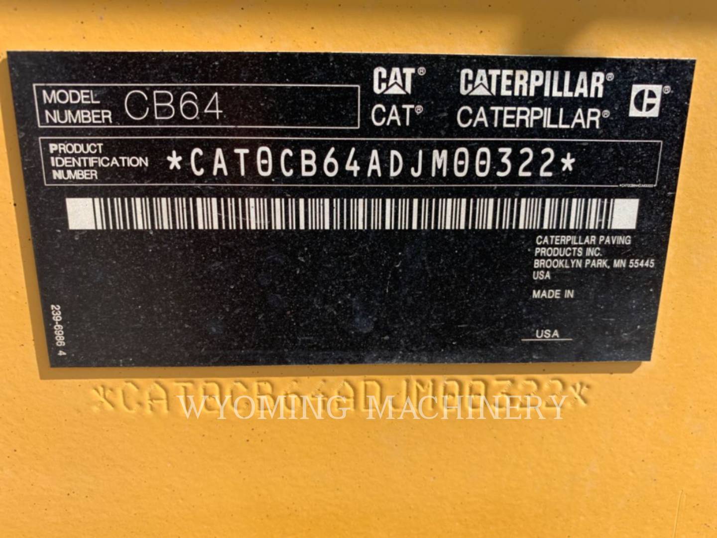 Caterpillar CB64, Compactor, 3793 hours, S/N: DJM00322, 2012 - Image 6