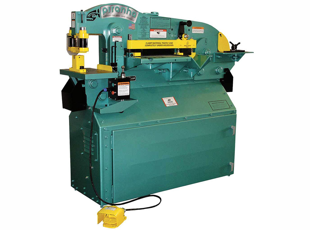 5" x 5" x 3/8" Piranha #P65, hydraulic ironworker, 5 work stations, 65 Ton - Image 1