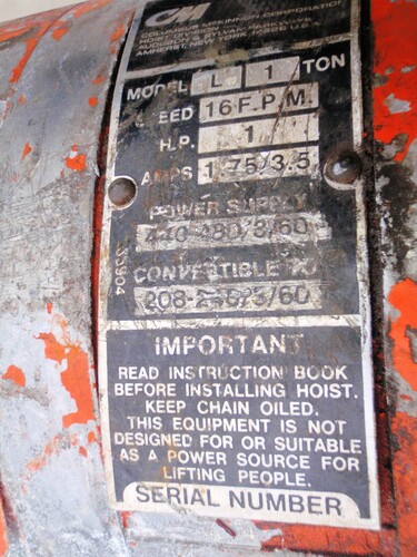 1 Ton, CM #L, hoist with pendant control, 1 HP, 16 FPM - Image 4
