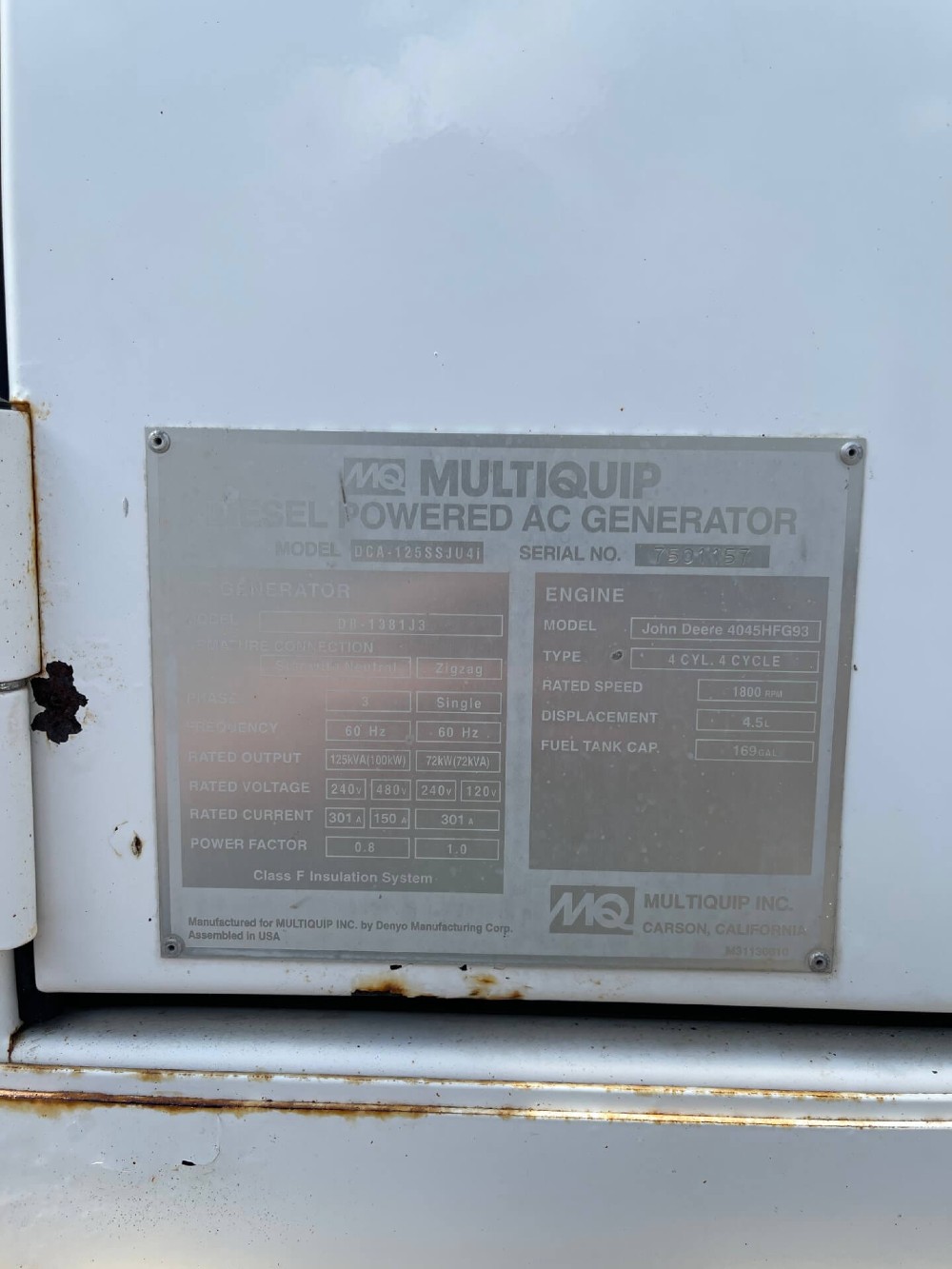 110 KW Multiquip #DCA125SSJU4i, Trailer Mounted, sound attenuated enclosure, Tier 4i, 120/240/208/277/480 - Image 7