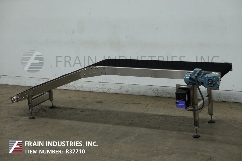 18" wide, BMI / Benda Mfg, Stainless Steel inclined conveyor, 36" discharge, mounted on 4 leg Stainless Steel - Image 1
