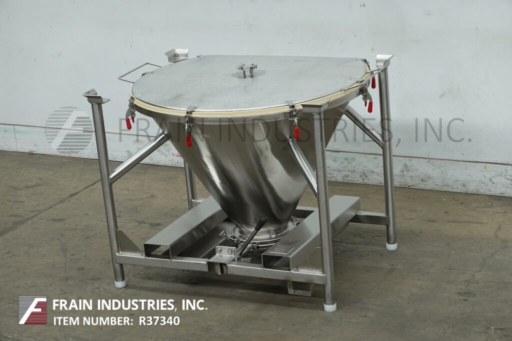 Custom Powder Systems, 336 liter 316 Stainless Steel tote/bin, 46" ID x 30" deep vessel, mounted on heavy - Image 1