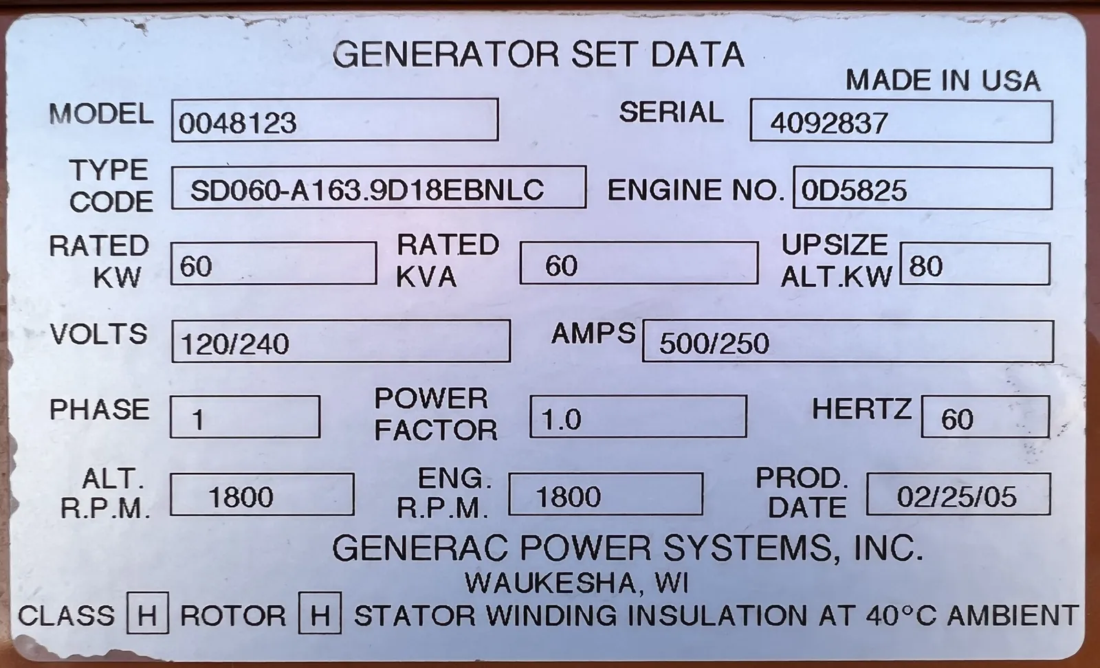 60 KW Generac #0048123, diesel generator, open, 120/240 Volts, 996 hours, #89285 - Image 6