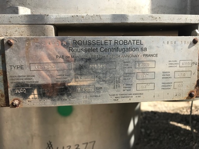 Robatel #BXP-800, Vertical 316L Stainless Steel Mono Stage Extractor Centrifuge, 320 Liters, 2015 - Image 4
