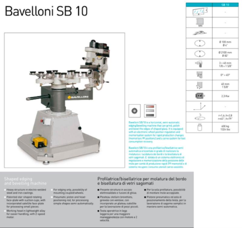 Bavelloni SB-10, Glass Shape Beveler, 3/16" - 1-9/16" thick, 35 mm workable H, 1-9/16" x 1-9/16" min. size, 0 - Image 6