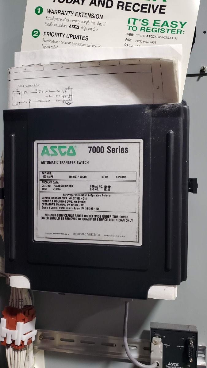 800 Amp. Asco Series 7000, automatic transfer switch, 4 wire, 480Y/277 Volts, 2001 - Image 7
