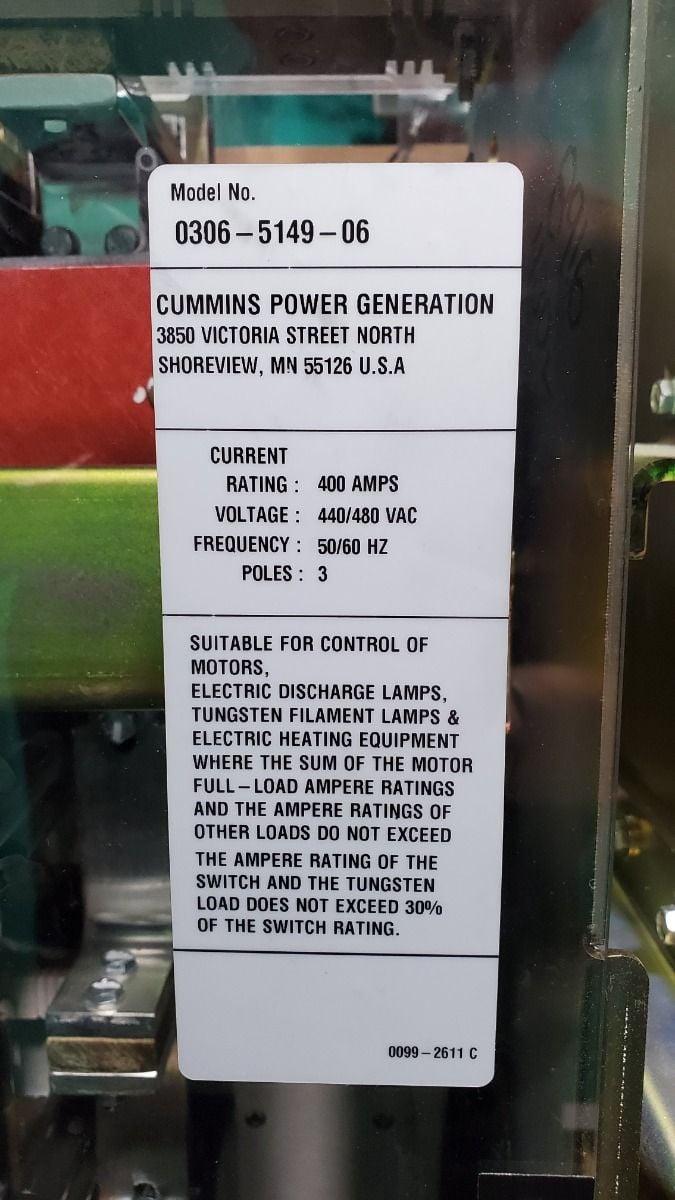 400 Amp. Cummins BTPCC-1758916, bypass/isolation automatic transfer switch, 3-poles, 480 Volts, 2017 - Image 6
