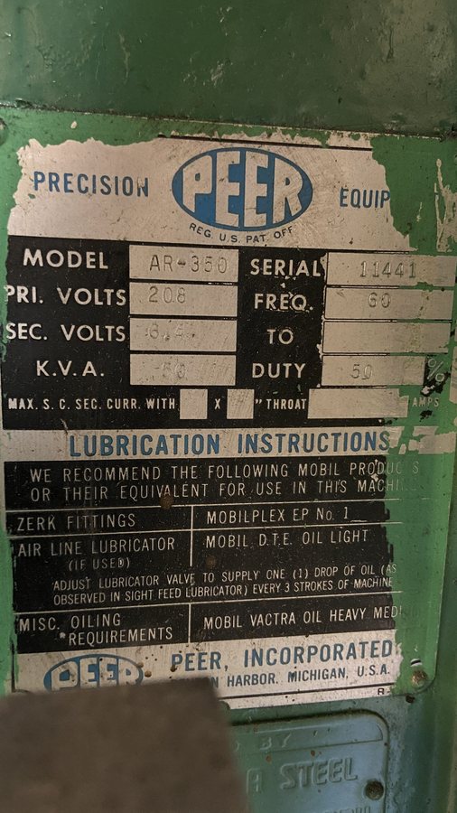 50 KVA Peer #AR-350, 208 V., 32" throat, 4" bore, Intertron 108 - Image 2