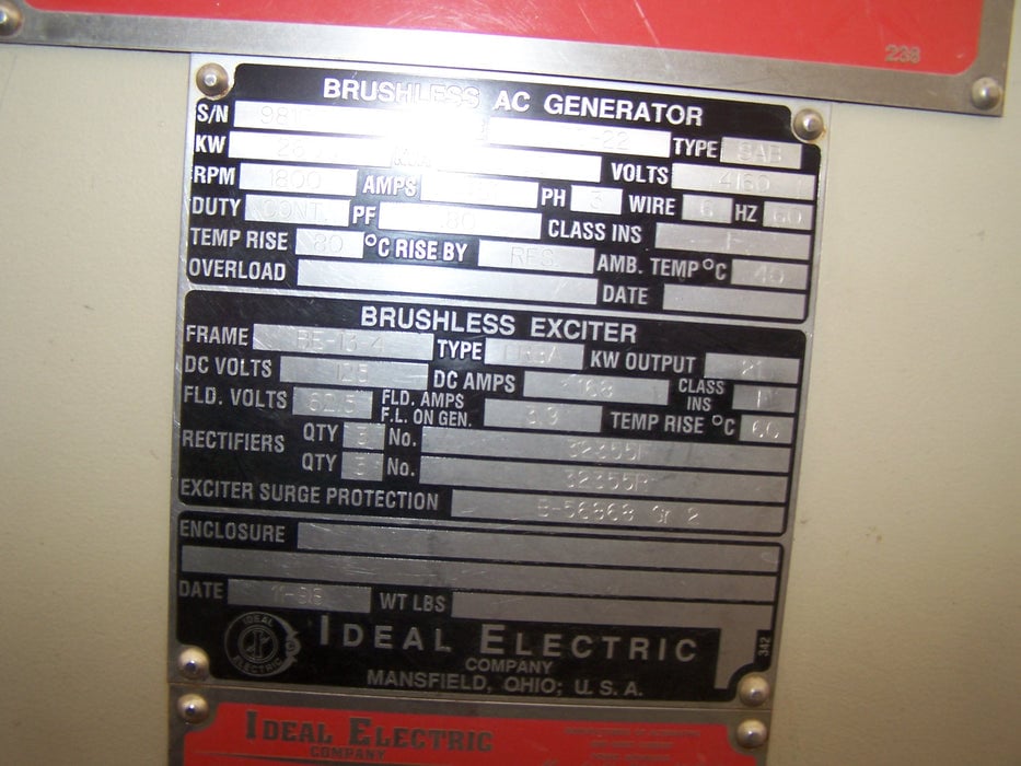 2600 KW, 1800 RPM, Ideal, 3250 kva, 4160 Volts, 3ph, New Surplus - Image 1