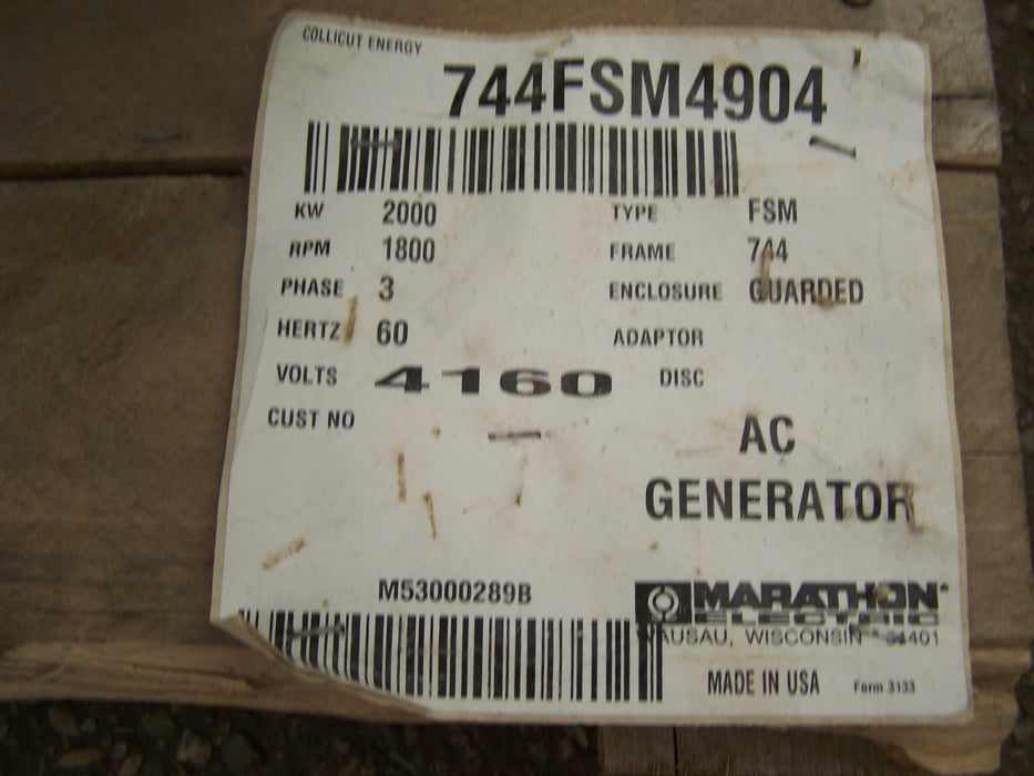 2000 KW, 1800 RPM, Marathon, Magna Max #744FSM4904, 2500 KVA, 4160 Volts - Image 3