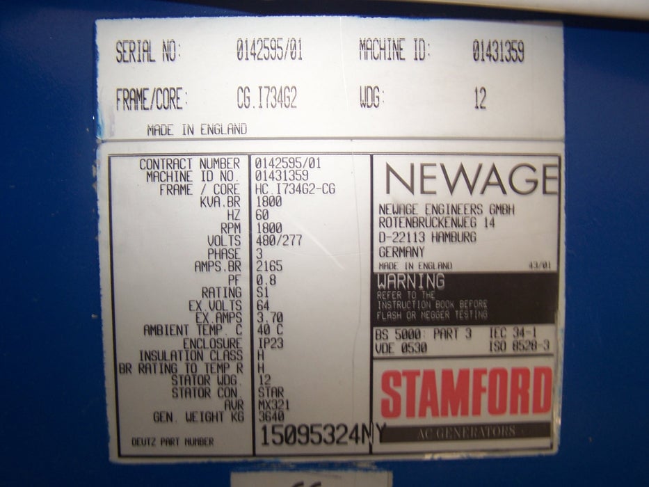 1800 KVA, 1800 RPM, Stamford, Generator End, 480/277 Volts, New - Image 2