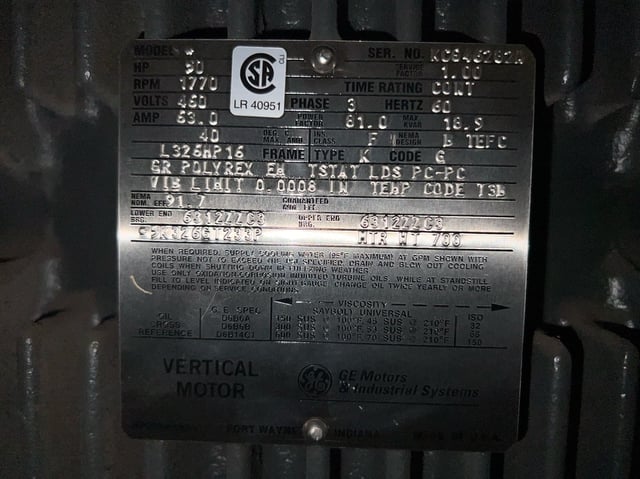 50 HP 1800 RPM General Electric, Frame L326HP16, TEFC BB EXP, 460 Volts, New Surplus - Image 3