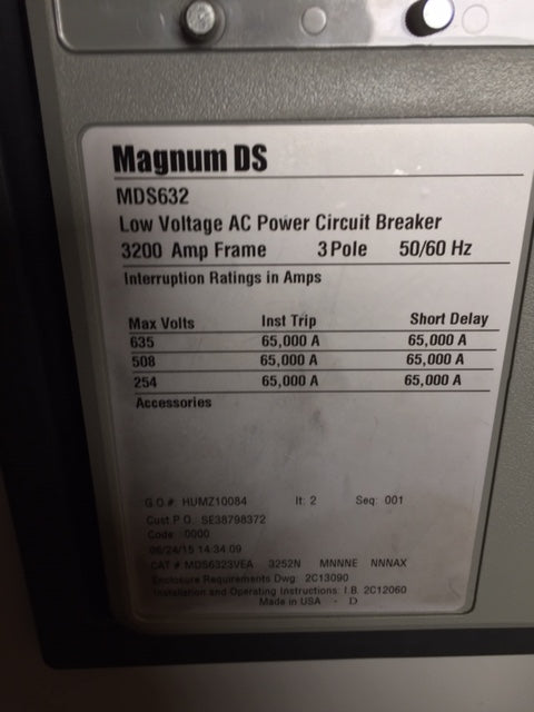 3200 Amps, Eaton, Digitrip-250, Magnum DS MDS632, Low Voltage Circuit Breaker - Image 2