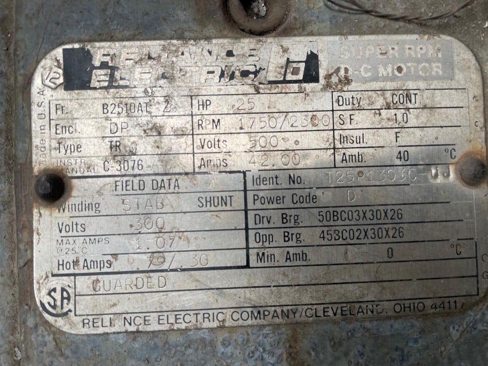 25 HP 1800 RPM Reliance, Frame 2510ATZ, DP, 500 VA, 150/300 VF, electrically OK - Image 2