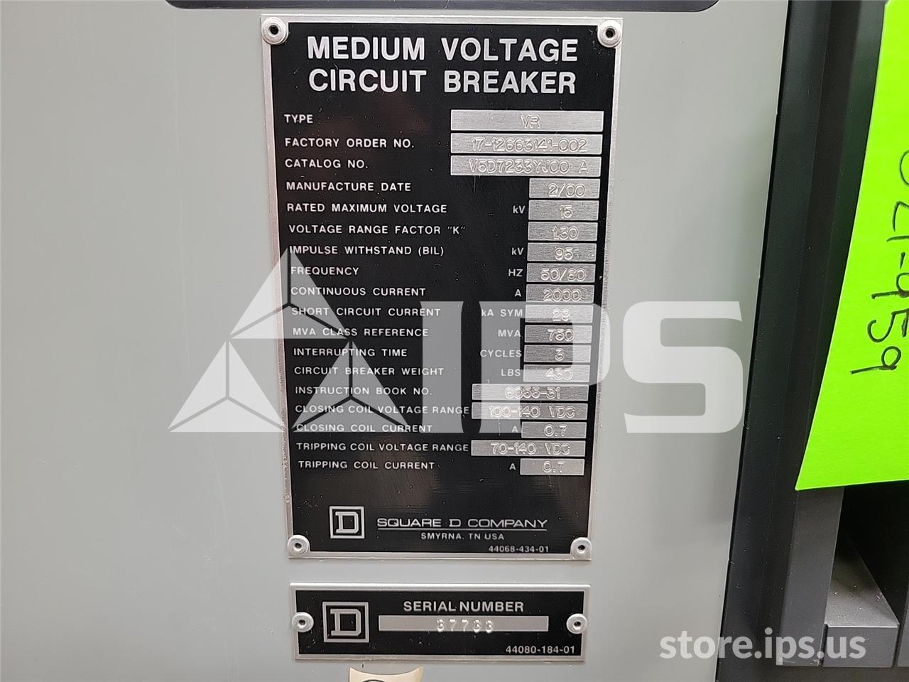 2000 Amps Square D Vad-5 Vr V5d7233yj00a 15 KV 750mv Amps 125 Volts DC Control, 29k Amps Sc - Image 5