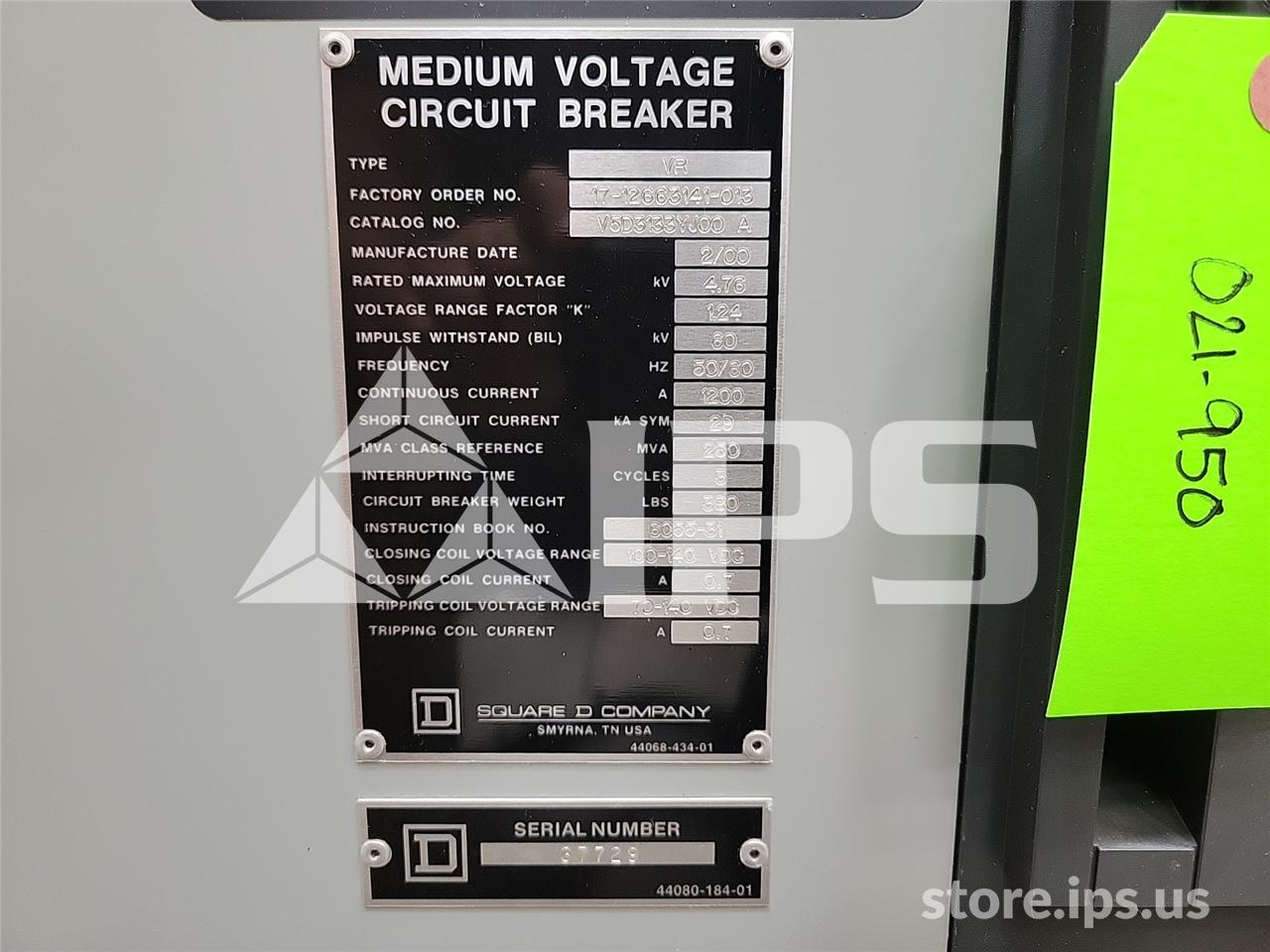 1200 Amps Square D Vad-5 Vr V5d3133yj00a 5 KV 250mv Amps 125 Volts DC Control, 28k Amps Sc - Image 5
