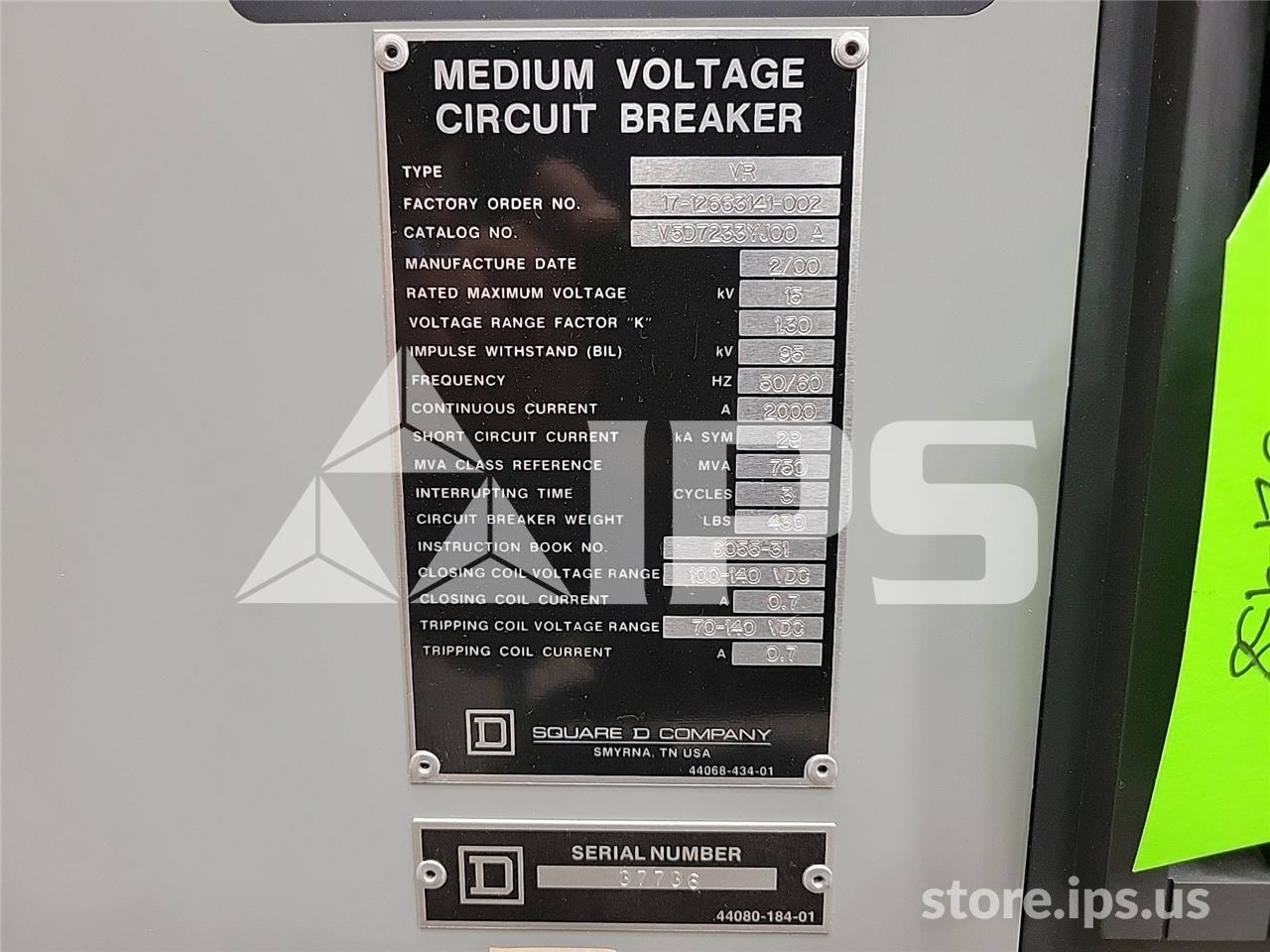2000 Amps Square D Vad-5 Vr V5d7233yj00a 15 KV 750mv Amps 125 Volts DC Control, 29k Amps Sc - Image 5