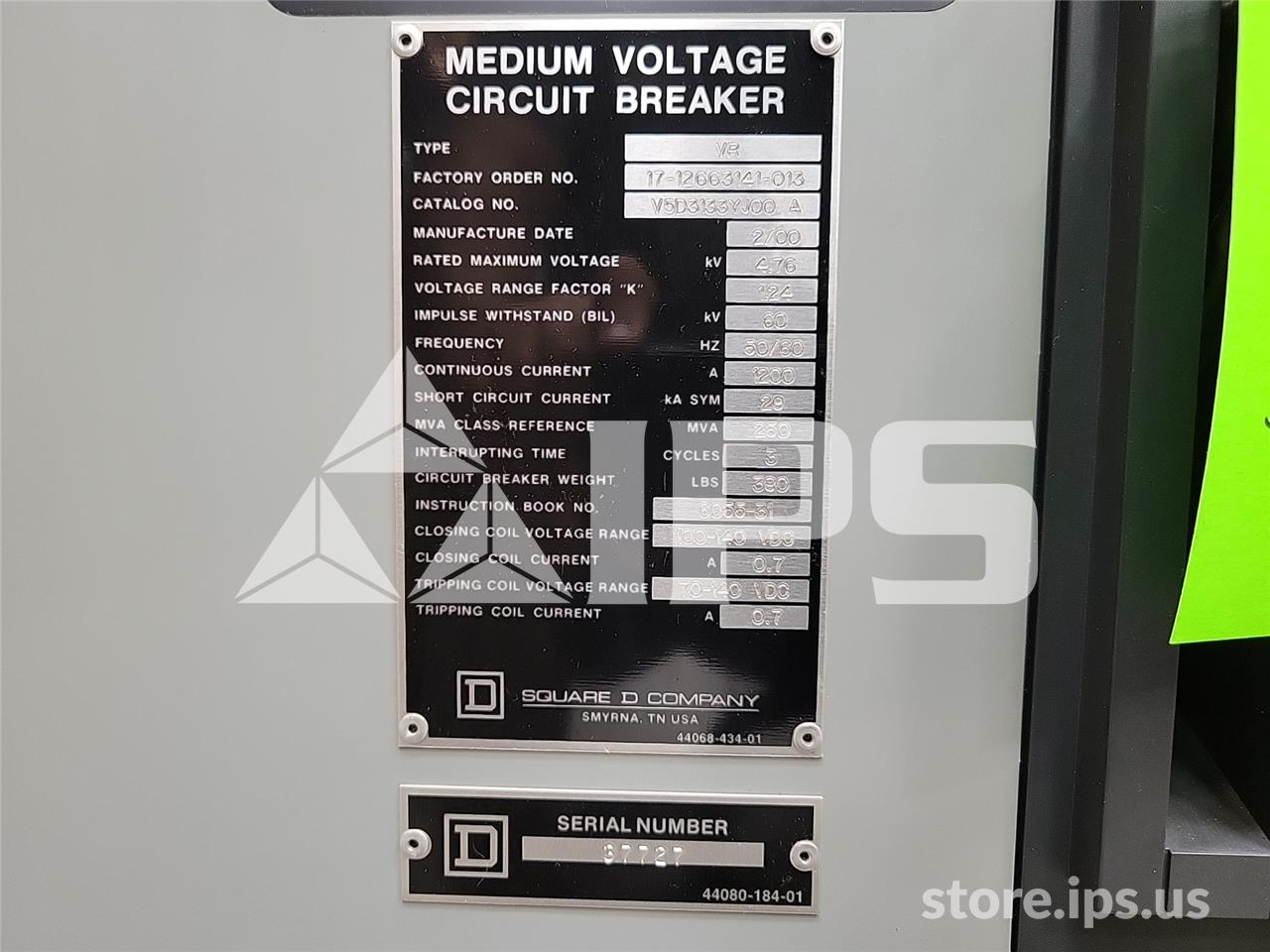 1200 Amps Square D Vad-5 Vr V5d3133yj00a 5 KV 250mv Amps 125 Volts DC Control, 29k Amps Sc - Image 5