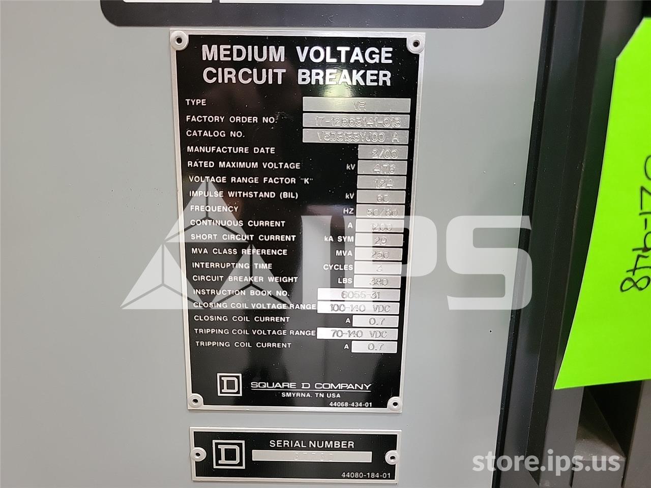1200 Amps Square D Vad-5 Vr V5d3133yj00a 5 KV 250mv Amps 125 Volts DC Control, 29k Amps Sc - Image 5