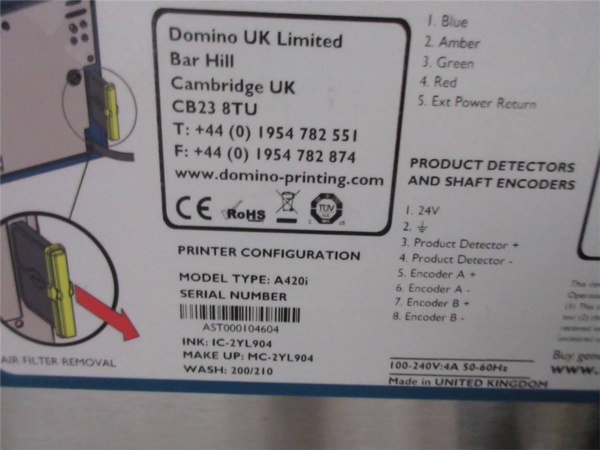 Domino #A420I, inkjet printer, 100/240 V., 4 amps, S/N AST000104604 - Image 4