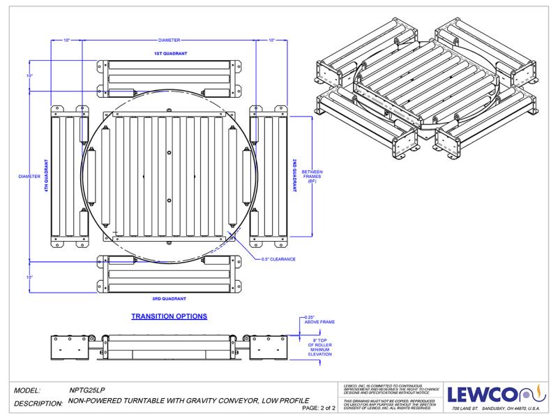 51" wide, non-powered gravity conveyor turntable, 90 degrees turn, 2*1/2" diamater, 11 gauge wall tube - Image 3