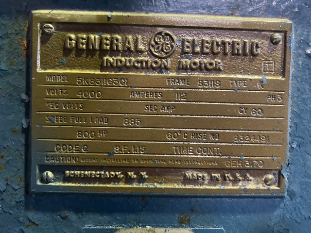800 HP 900 RPM General Electric, Frame 8311S, WPIIBB, 4000 Volts (2 available) - Image 3