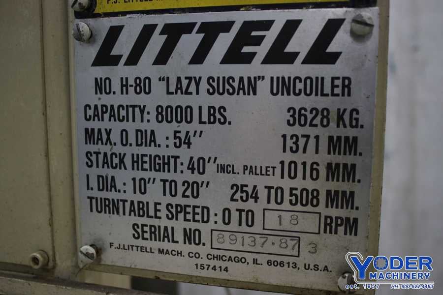 8000 lb. Littell #H-80 Lazy Susan, horizontal pallet type uncoiler, 54" outside dimensions, 1987, #75746 - Image 7