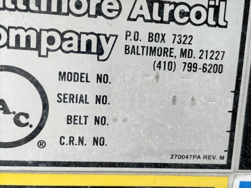 21 Ton, Baltimore #VF1-018-42H, aircoil cooling tower - Image 4