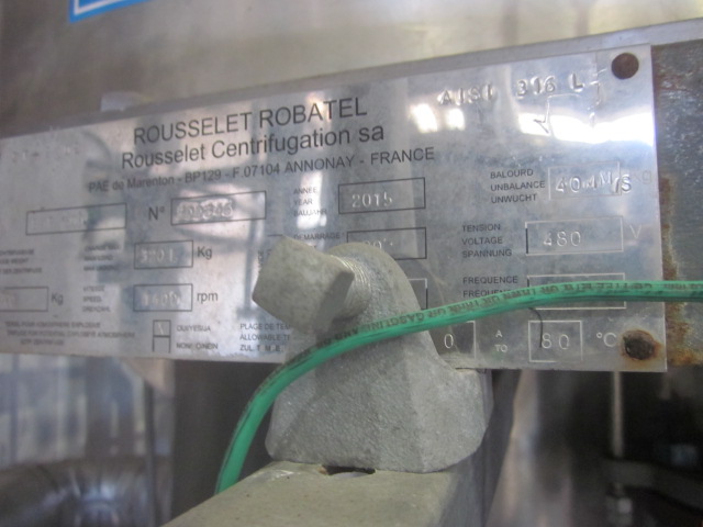 Robatel #BXP-800, Vertical Stainless Steel Mono Stage Extractor Centrifuge, 40 HP, 320 Liters, 2015 - Image 4