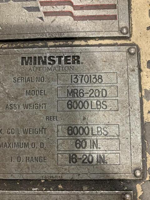 6000 lb. Minster #MRM6-20D, pull off double end coil reel uncoiler, 20' W, 60" outside dimensions, 16"-20" ID - Image 2
