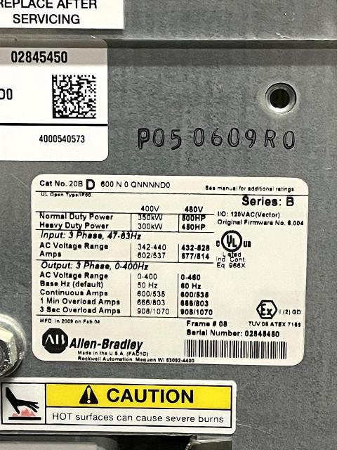 450/500 HP Allen-Bradley PowerFlex, 20BD600N0QNNNND0, 480 Volts, N1, unused surplus - Image 5
