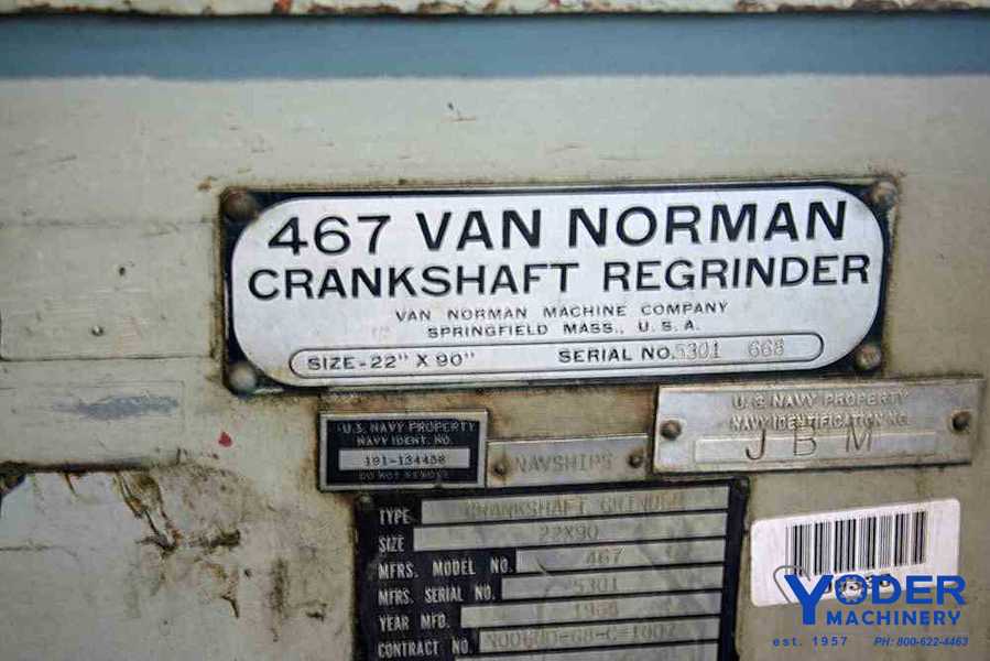 22" x 90" Van Norman #467, crank shaft grinder, 30" grinding wheel, 8" chuck, #51717 - Image 6