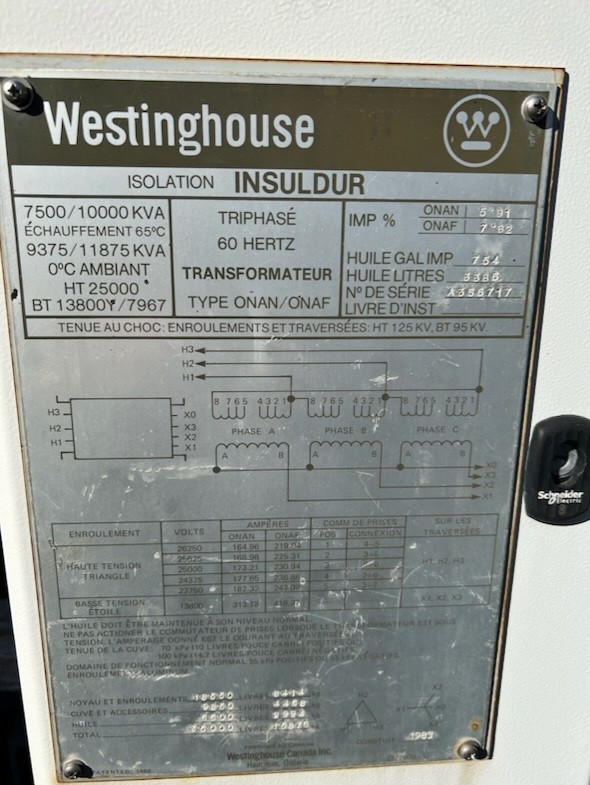 7.5/10 MVA 25000 Primary, 13800Y/7967 Secondary, Westinghouse, station type, oil - Image 1
