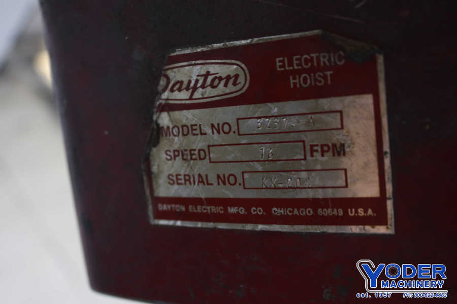 1 Ton, Dayton #3Z373-A, hoist, 10' lift, 16 FPM, pendant, #74159 For ...