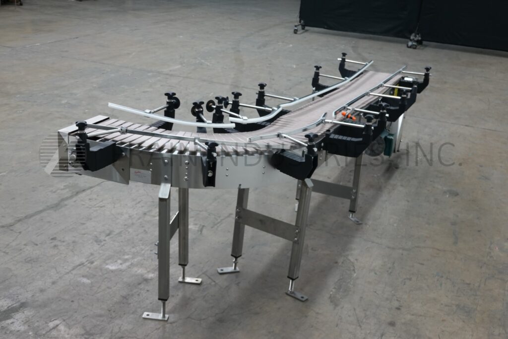 10" wide x 10.4' long, Keenline, Stainless Steel frame table top conveyor, 90° left hand turn, 1/2 HP drive - Image 2