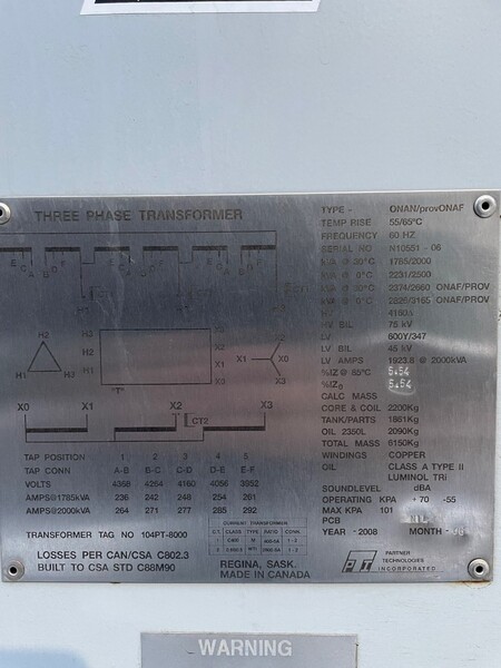 2000 KVA 4160 Delta Primary, 600Y/347 Secondary, PTI, substation - Image 1