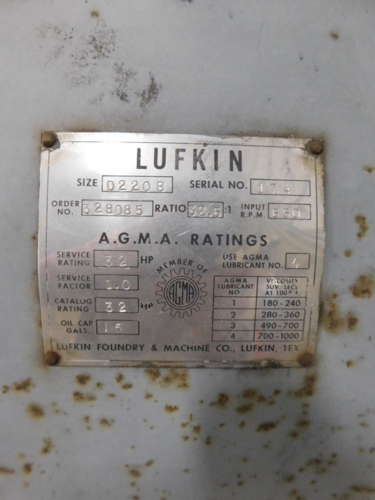 32 HP @ 650 RPM, Lufkin #D220B, gear reducer, 32.50 ratio, 1.0 service factor - Image 10
