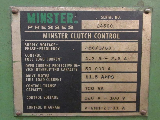 45 Ton, Minster #5, OBI press, 3" stroke, 12.75" Shut Height, 90-180 SPM, Eddy current drive, 7.5 HP - Image 8