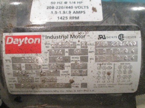 .25 HP 1725 RPM Dayton #2N863M Electric Motor, Frame 56, TEFC, 1 phase, 208/230/460 Volts - Image 2